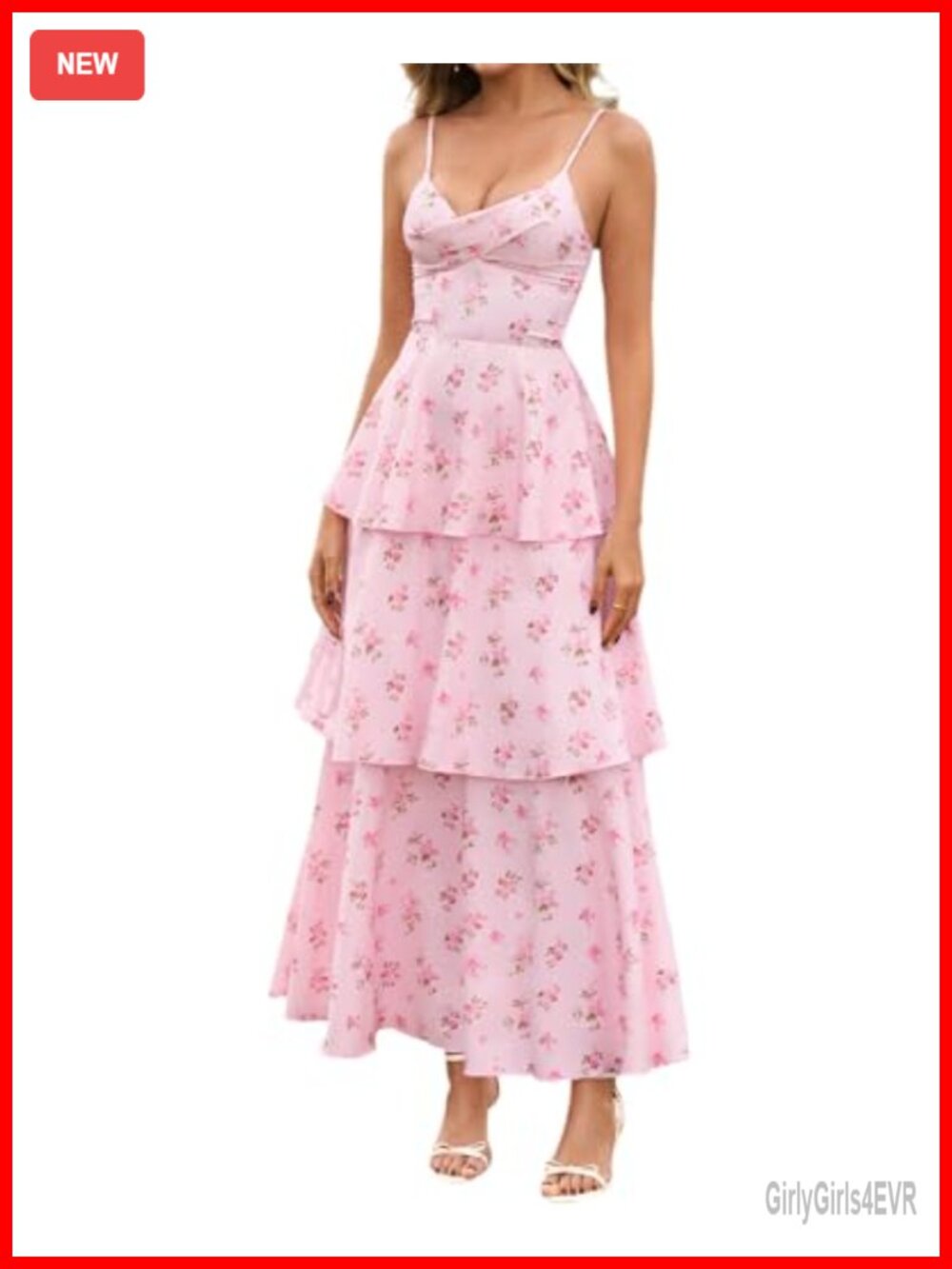 Women's Floral Tiered Ruffle Maxi Dress Spaghetti Strap Wedding Guest